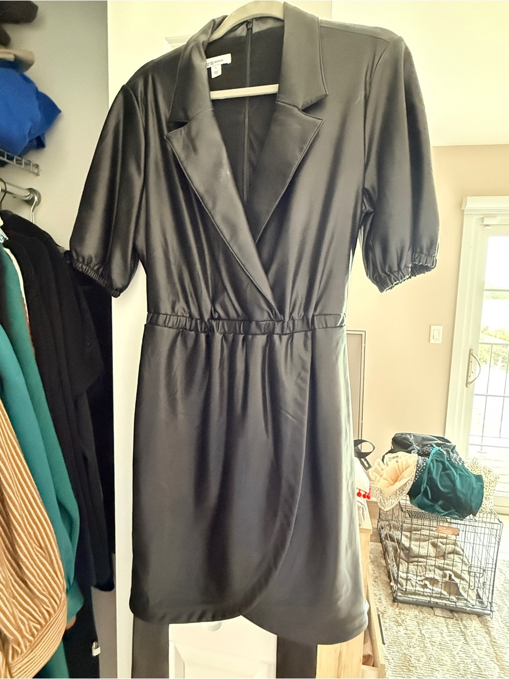 Women's Black Faux Leather Wrap Dress